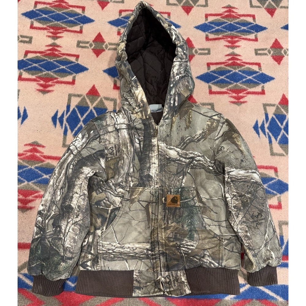 Carhartt Real Tree Boys Quilt Lined Camo‎ Jacket Size XS (6) Hooded Coat Vtg